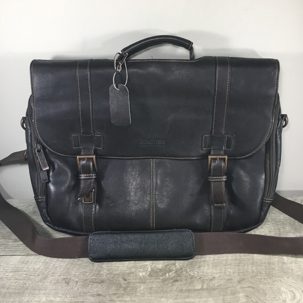 Reaction Kenneth Cole Show Business Leather Briefcase Laptop Shoulder Flap Bag